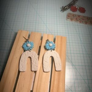 Handcrafted Floral Arch Earrings - Blue and White